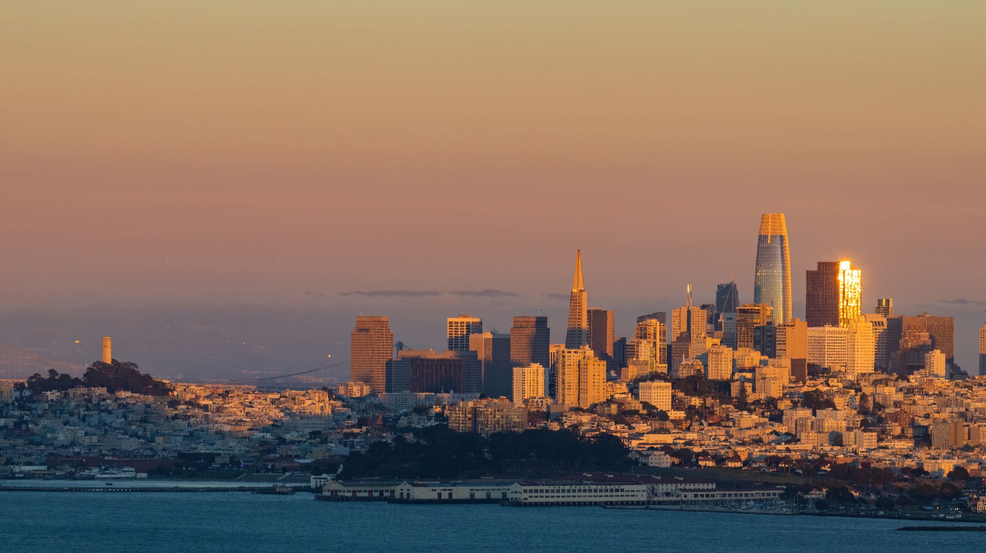 The San Francisco skyline at dawn